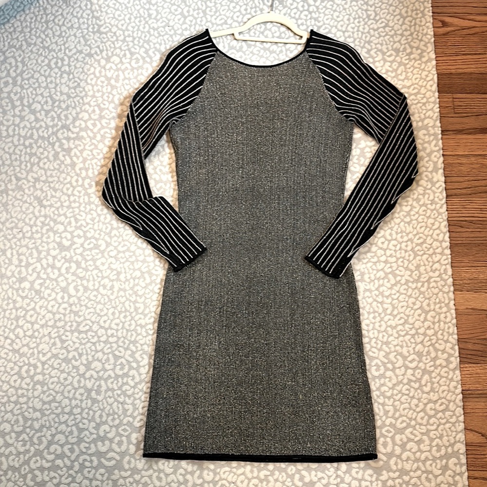 Reiss Gorg low back black and metallic silver slimming dress